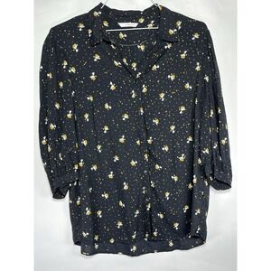 CAMAIEU Womens Short Sleeve Shirt Blouse Sz‎ M Multicoloured Floral Black Gold